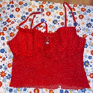 red poka dot crop top